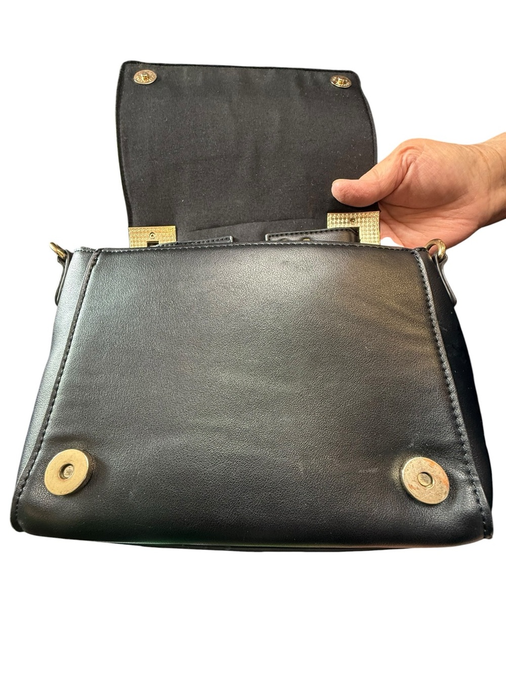 Forever 21 Black Top Handle Crossbody Satchel Bag Gold Hardware - Picture 4 of 9